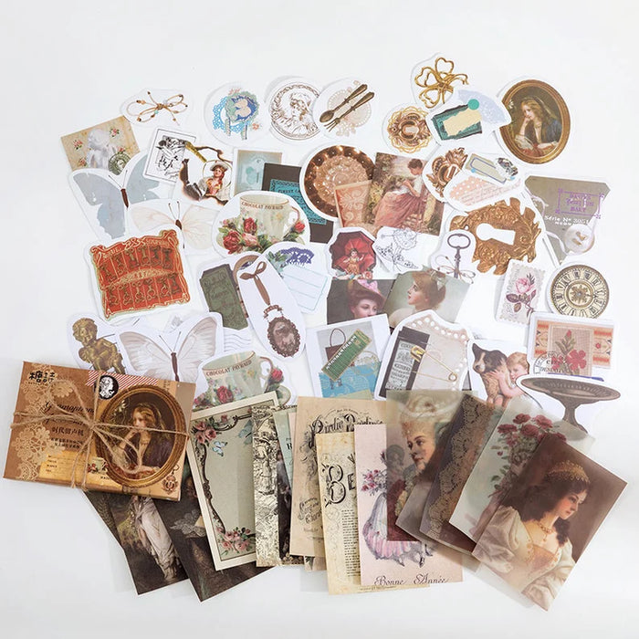 Vintage Style Stickers & Decorative Paper (60pcs)