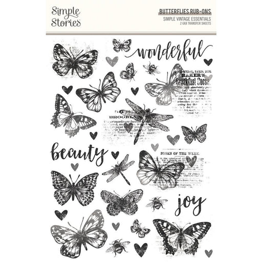 Simple Stories - Simple Vintage Essentials Collection - Rub Ons - Butterflies - Root & Company