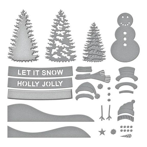 Snowman Scene Etched Dies From The Simon's Snow Globes Collection By Simon Hurley - Root & Company