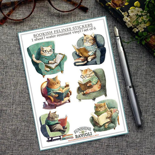 Sticker Sheet - Bookish Felines - Reading Cats - Root & Company