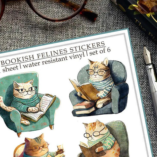 Sticker Sheet - Bookish Felines - Reading Cats - Root & Company