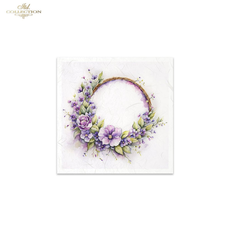 ITD Collection - Rice Paper Set Mini - Wreath of Spring Flowers Purple