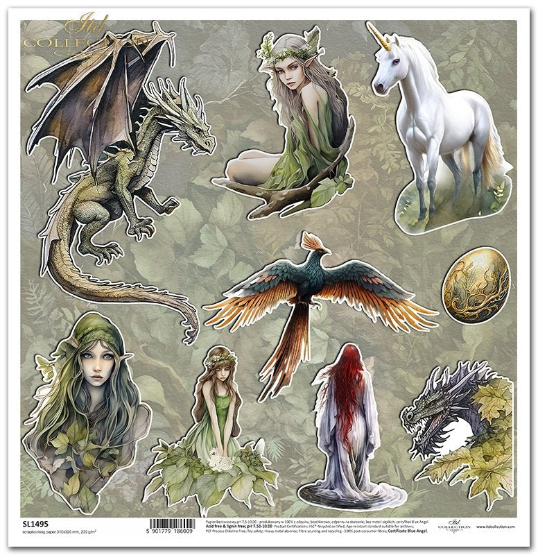 ITD Collection - Mysterious Creatures SL1495 - Scrapbooking Single Sheet