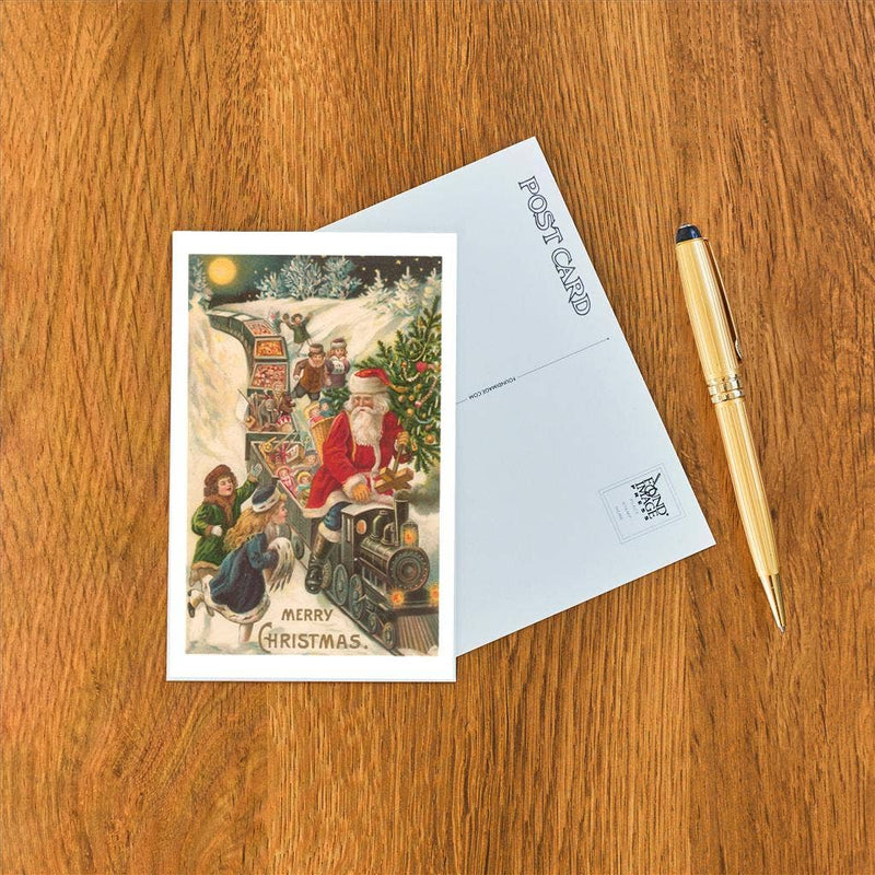 Found Image Press - Postcard - Merry Christmas, Santa on Train