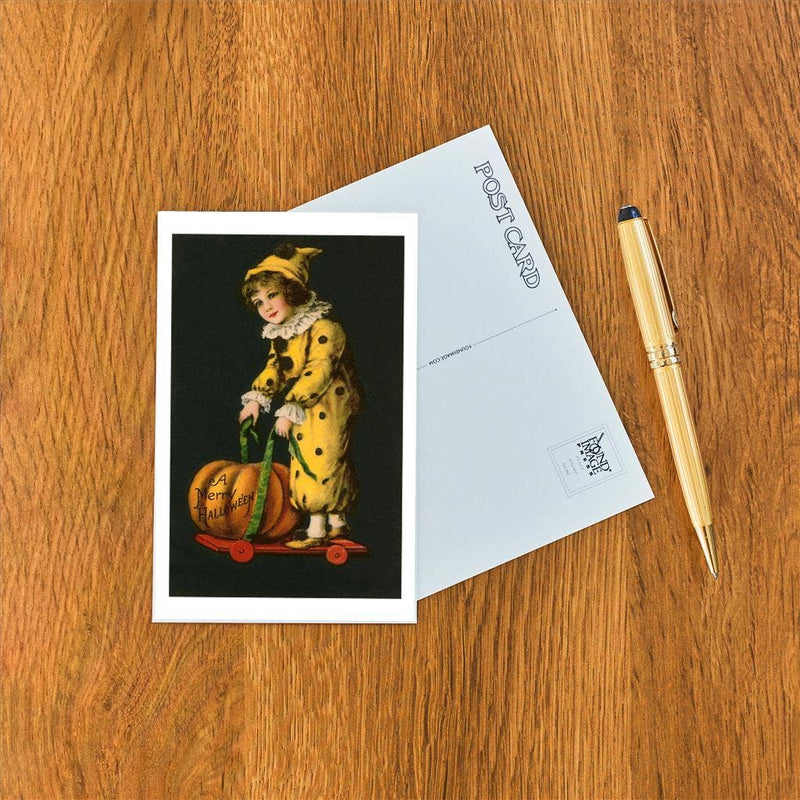 Found Image Press - Postcard - Halloween, Little Clown and Pumpkin