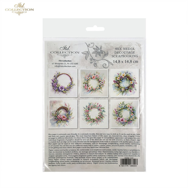 ITD Collection - Rice Paper Set Mini - Wreath of Spring Flowers Purple