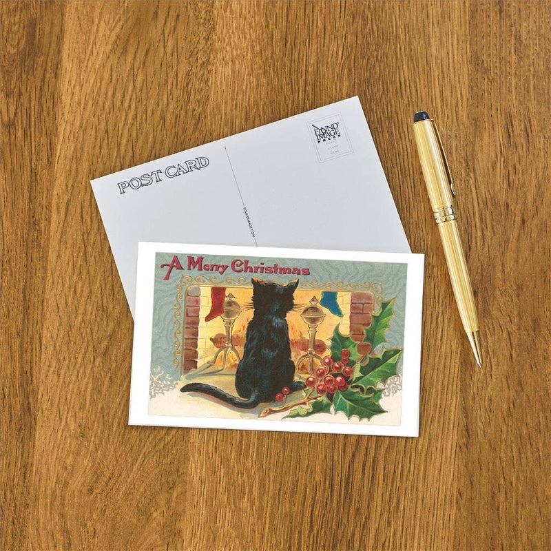 Found Image Press - Postcard - A Merry Christmas, Cat by Fire