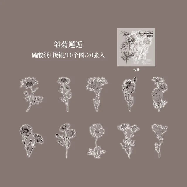 Black and White Flower Sticker Pack