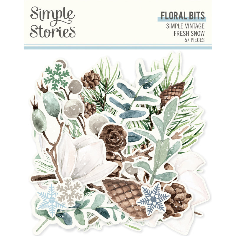 Simple Stories - Simple Vintage Fresh Snow Collection - Ephemera - Floral Bits And Pieces