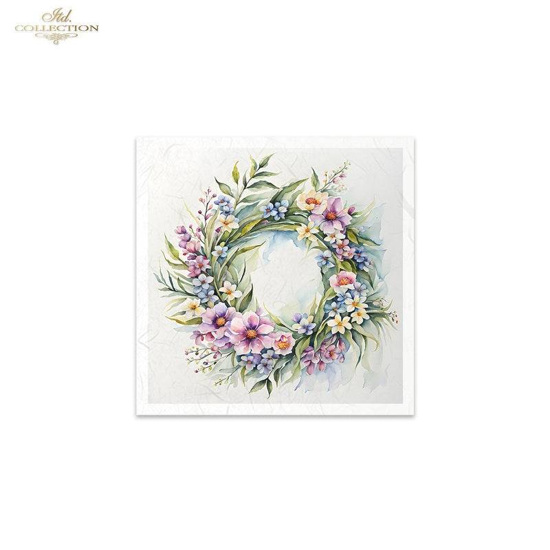 ITD Collection - Rice Paper Set Mini - Wreath of Spring Flowers Purple
