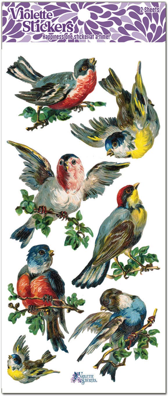 Violette Stickers - Vintage Victorian Style Colorful Songbird Stickers