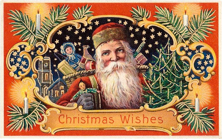 Found Image Press - Art Print - Christmas Wishes, Santa with Toys