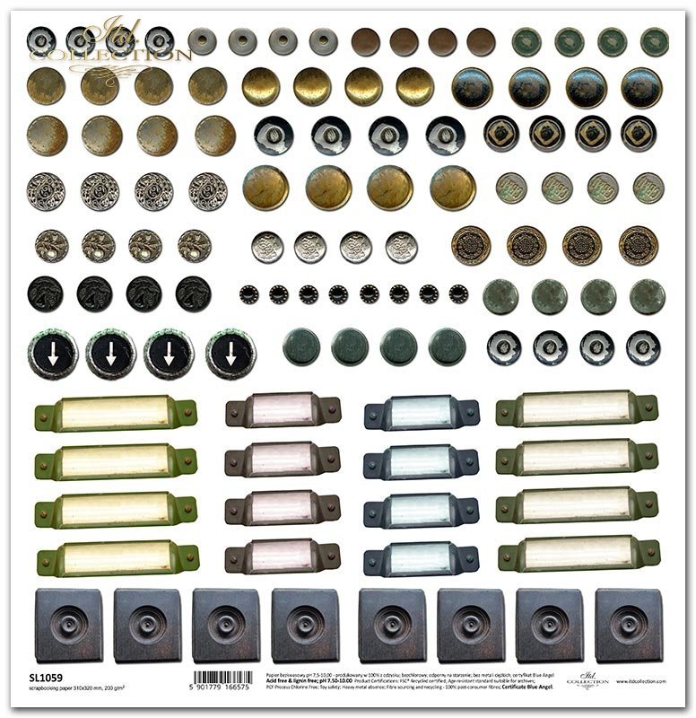 ITD Collection - Metal Buttons - Scrapbooking Single Sheet