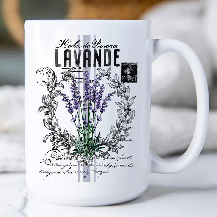 Vintage French Lavender 15 oz Coffee Mug
