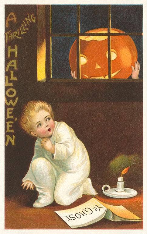 Found Image Press - Art Print - Halloween, Jack O'Lantern Looking in Window