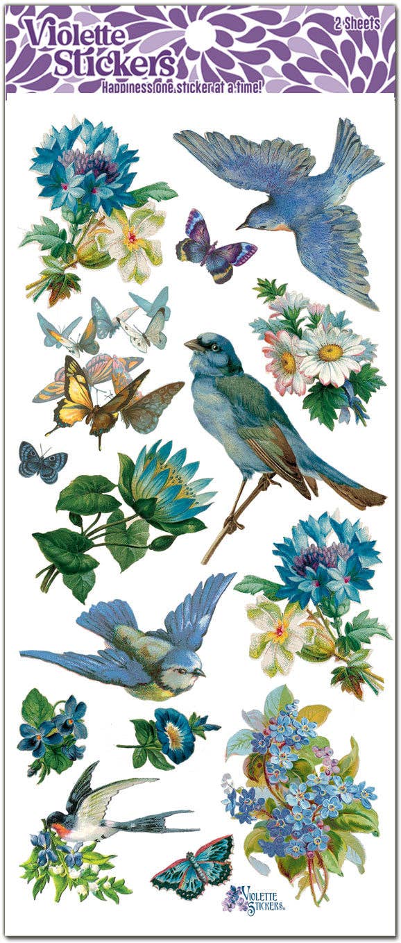 Violette Stickers - Bluebirds & Blue Flowers Stickers