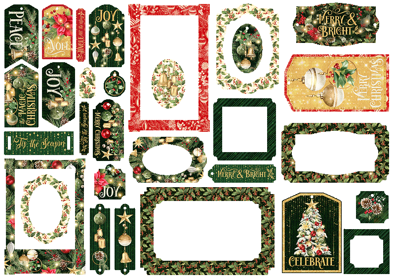 Graphic 45 - Merry & Bright Collection - Chipboard Embellishments - Tags And Frames