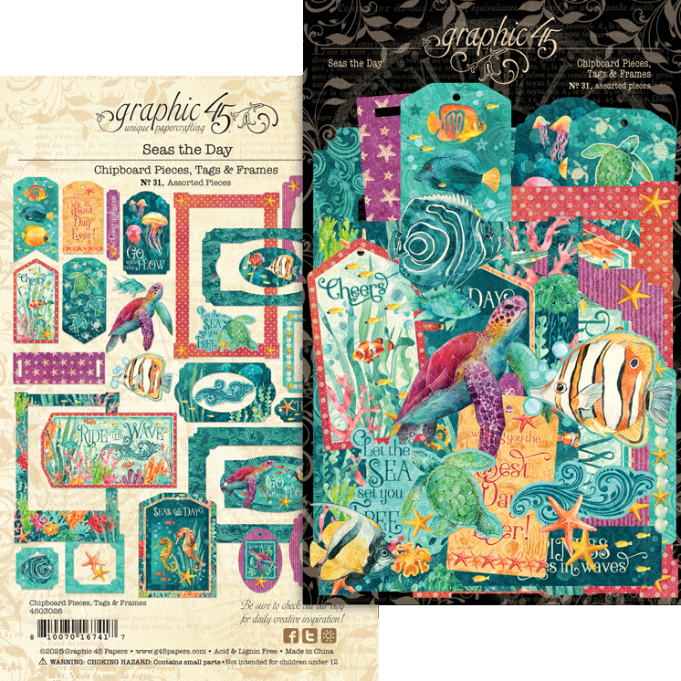 Graphic 45 - Seas the Day - Chipboard Pieces, Tags & Frames