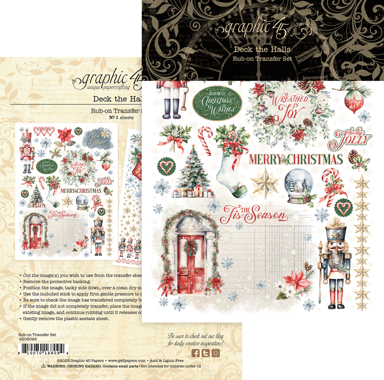 Graphic 45 - Deck The Halls - Rub-On Transfers