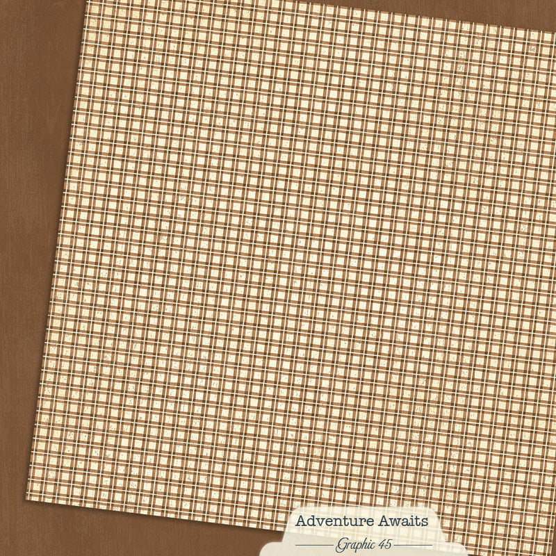 Graphic 45 - Adventure Awaits - 12 x 12 Double Sided Paper - Woodland Brown Patterns and Solids
