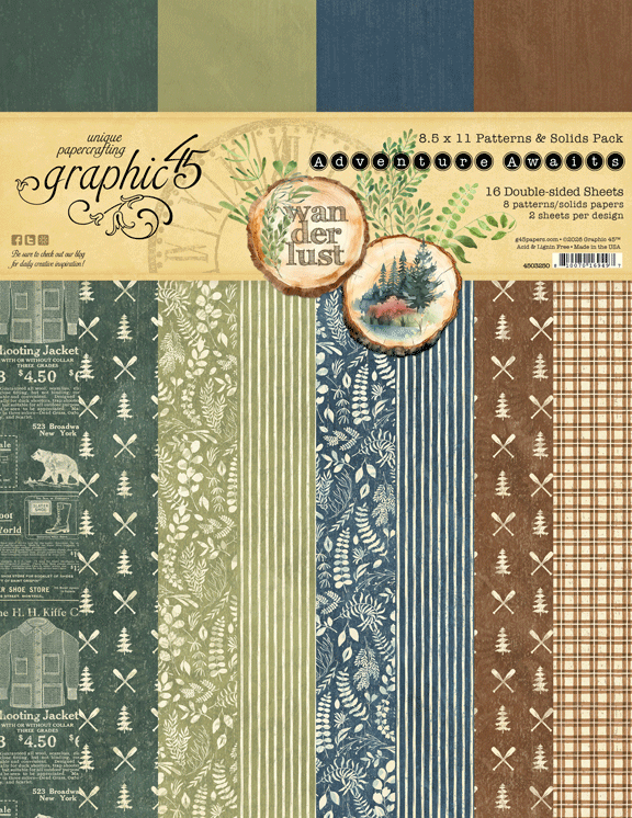 Graphic 45 - Adventure Awaits - 8.5 x 11 Patterns And Solids Paper Pack