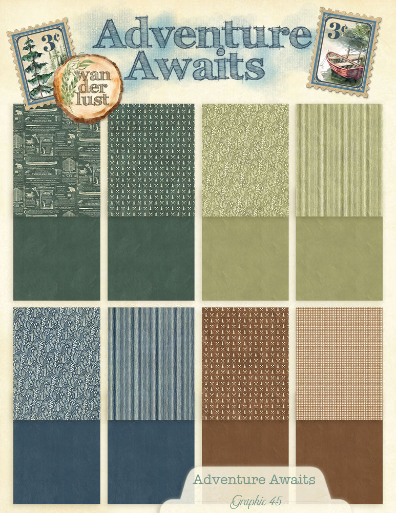 Graphic 45 - Adventure Awaits - 8.5 x 11 Patterns And Solids Paper Pack