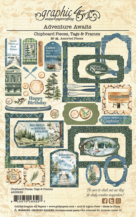 Graphic 45 - Adventure Awaits - Chipboard Pieces, Tags & Frames