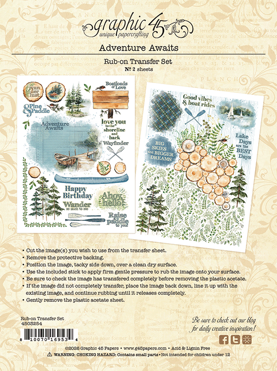 Graphic 45 - Adventure Awaits - Rub-On Transfers