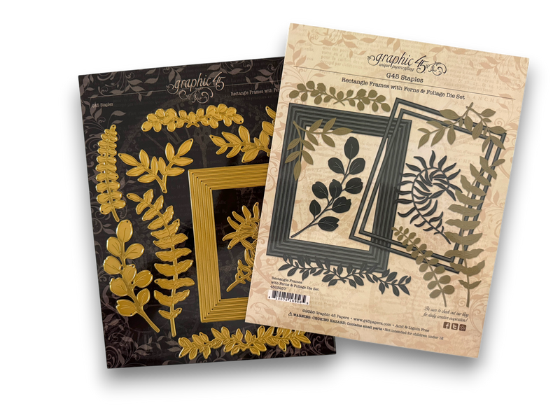 Graphic 45 - Staples Embellishments - Metal Dies - Rectangle Frames With Ferns & Foliage