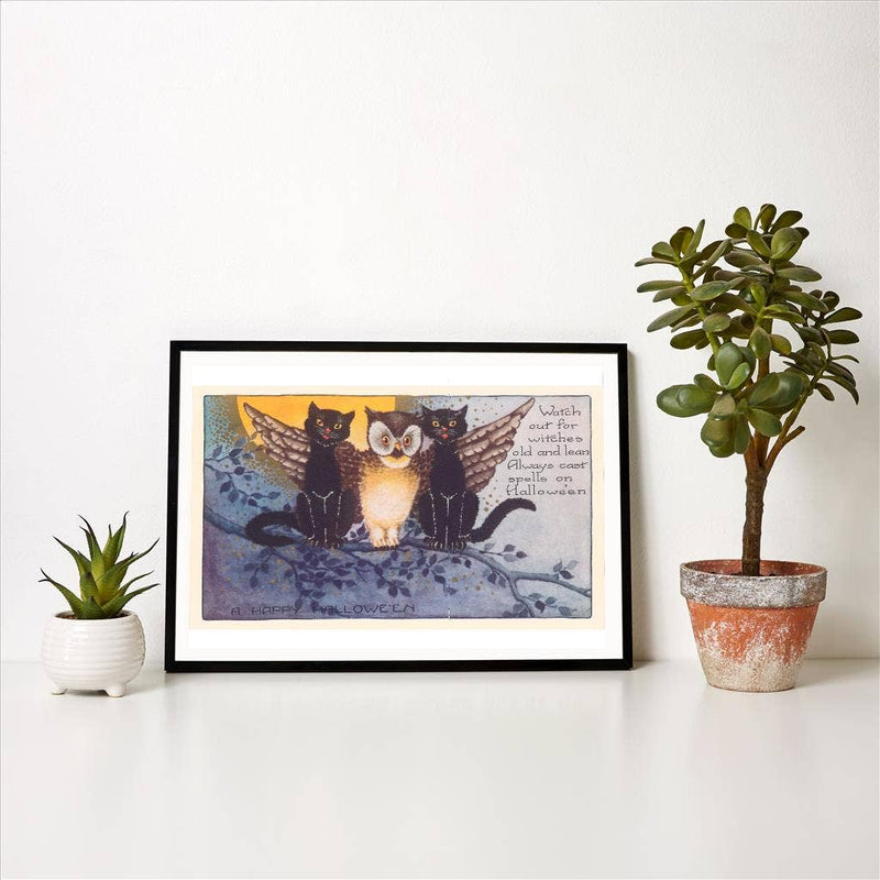 Found Image Press - Art Print - Owl and Black Cats