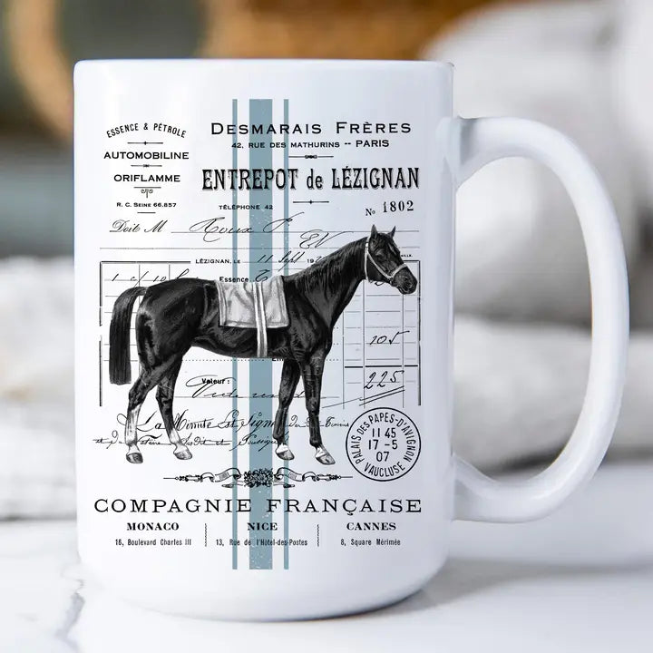 Vintage French Horse 15 oz Coffee Mug