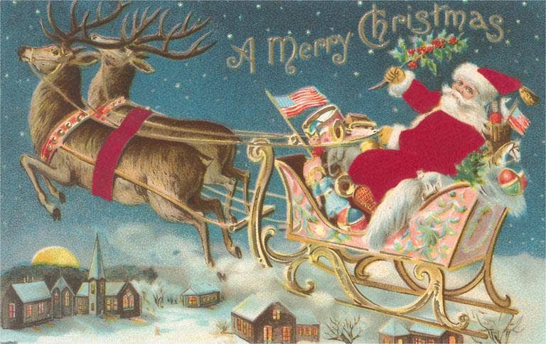 Found Image Press - Postcard - Santa Claus and Sleigh