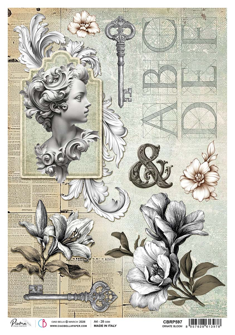 Ciao Bella - Typographic - Rice Paper - A4 Ornate Bloom