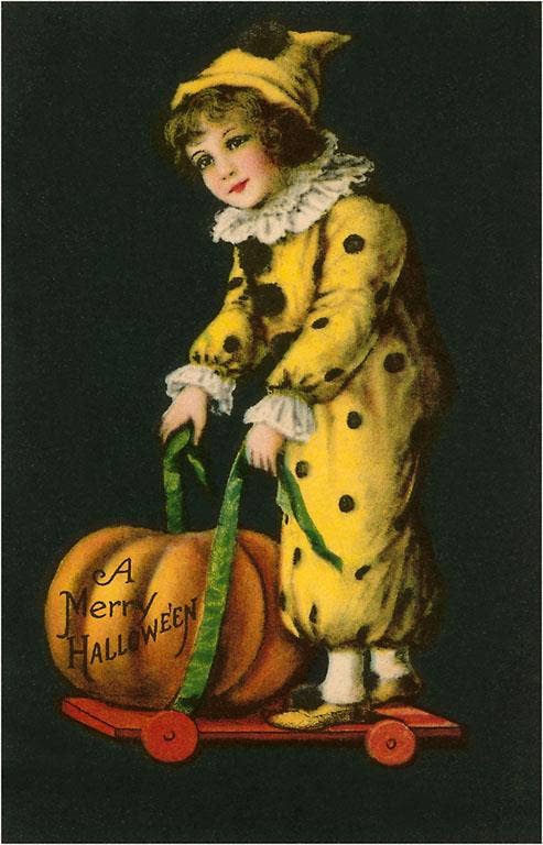 Found Image Press - Postcard - Halloween, Little Clown and Pumpkin