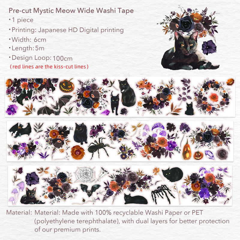 The Washi Tape Shop - Pre-cut Mystic Meow Wide Washi/PET Tape