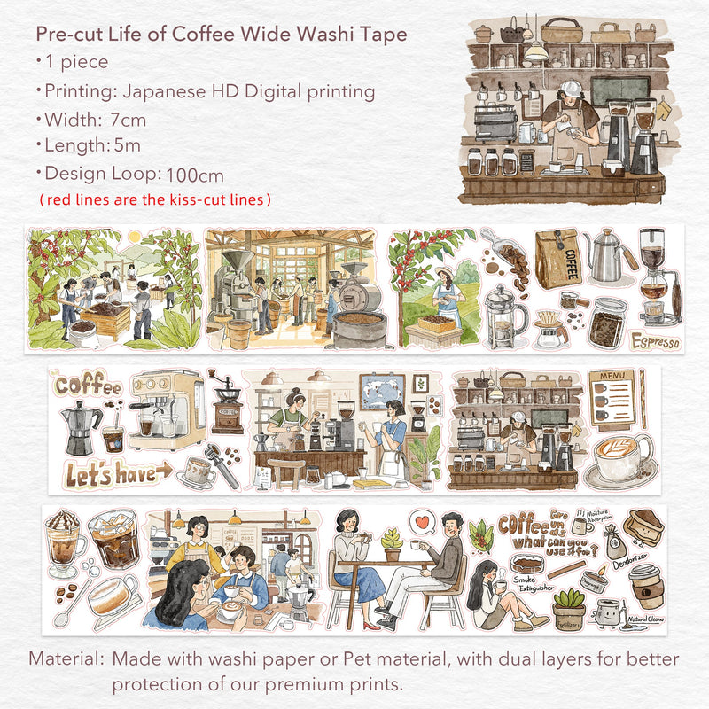 The Washi Tape Shop - Pre-cut Life of Coffee Wide Washi Tape