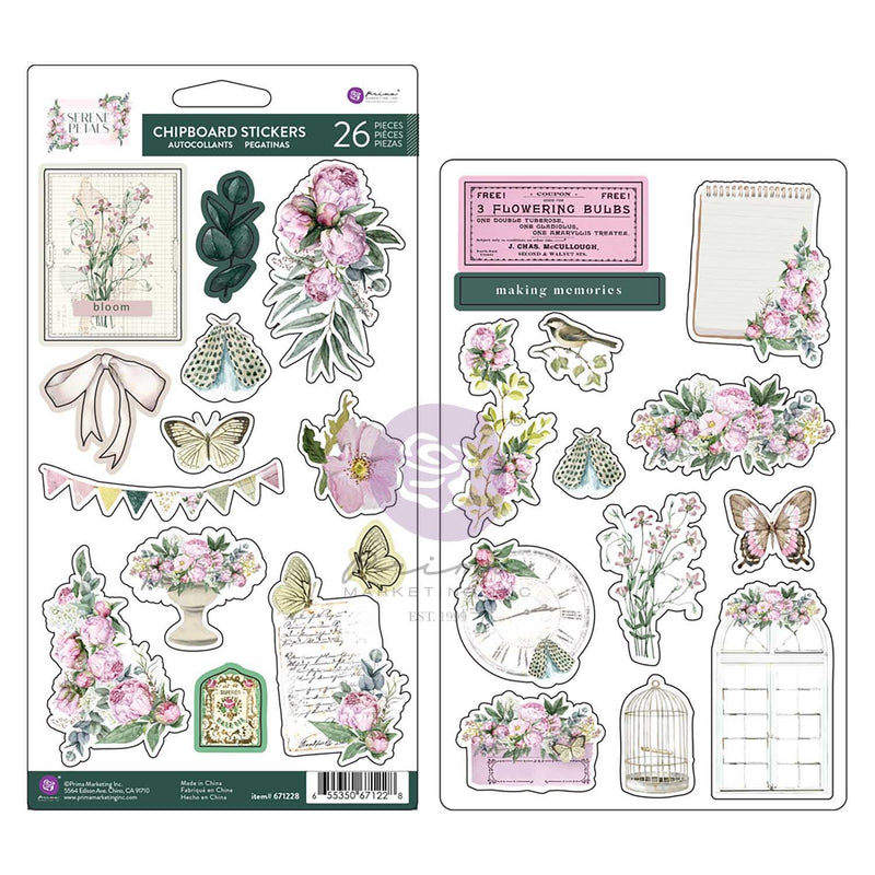 Prima Marketing - Serene Petals Collection - Chipboard Stickers - Blooming Beauty
