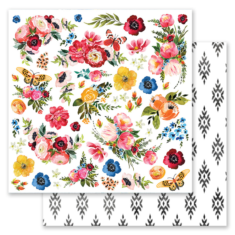 Prima - Painted Floral Collection - 12 x 12 Double Sided Paper - All the Flowers