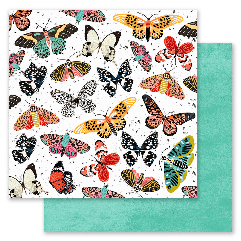 Prima - Painted Floral Collection - 12 x 12 Double Sided Paper - Butterflies Galore