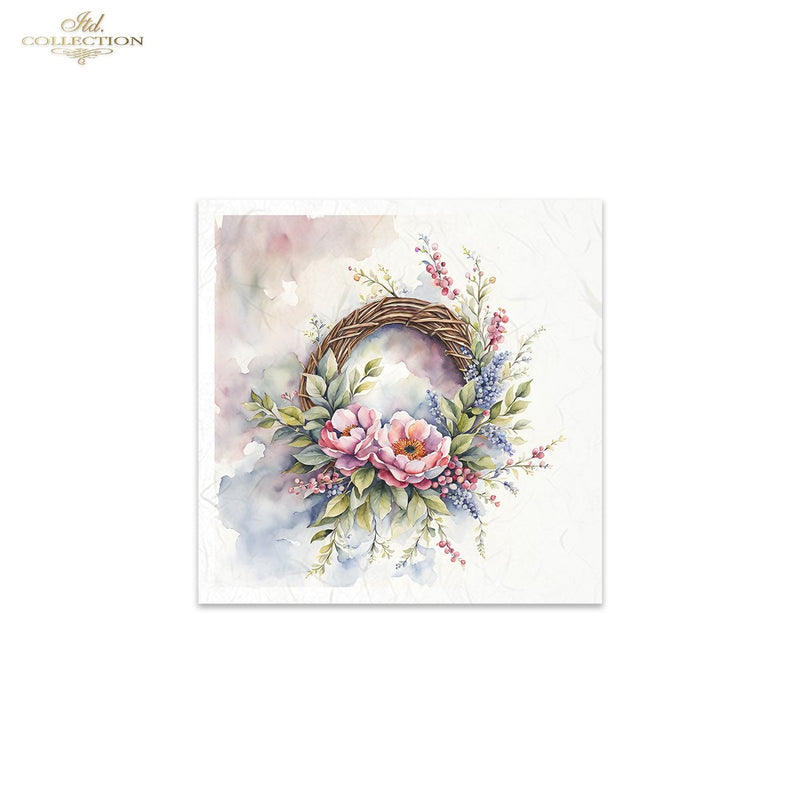 ITD Collection - Rice Paper Set Mini - Wreath of Spring Flowers Purple