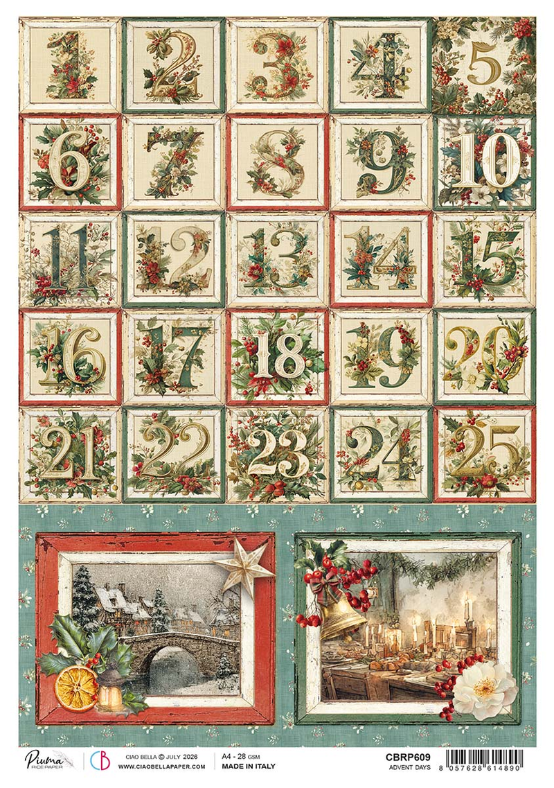 Ciao Bella - Merry & Bright - Rice Paper - A4 Advent Days