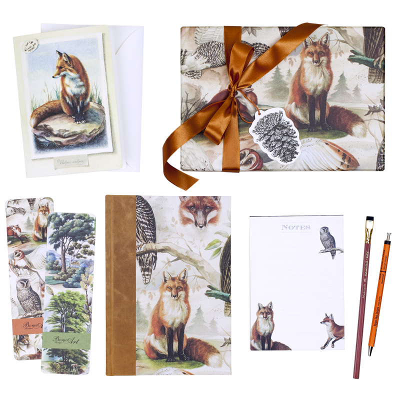 Bomo Art - Bomo Gift Set - With Half-Leather Bound Journal - Fox and Owl
