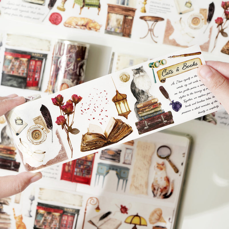 The Washi Tape Shop - Pre-cut Cats and Books Wide Washi Tape