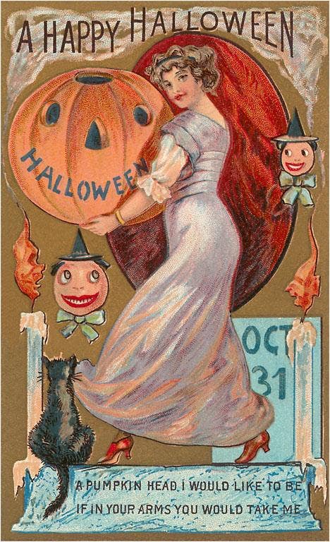 Found Image Press - Art Print - A Happy Halloween, Victorian Woman with Jack O'Lantern