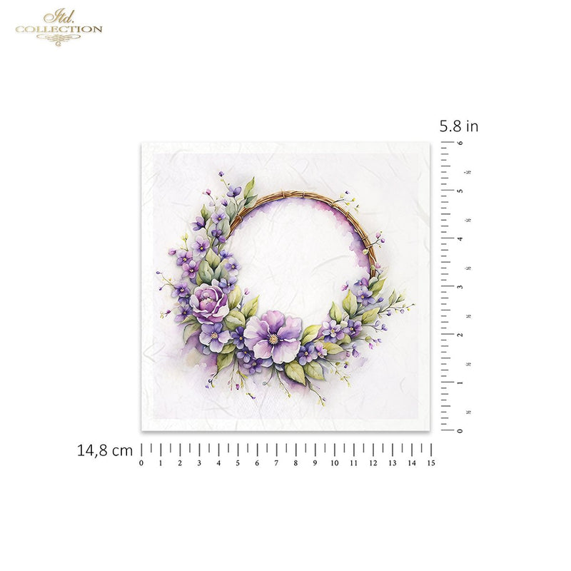 ITD Collection - Rice Paper Set Mini - Wreath of Spring Flowers Purple