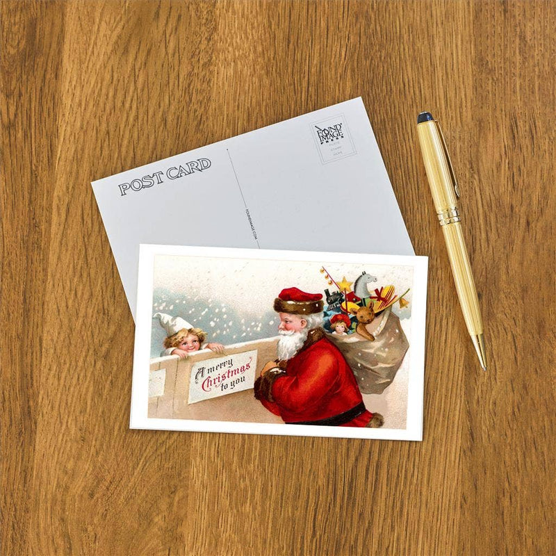 Found Image Press - Postcard - Merry Christmas, Santa with Child by Fence