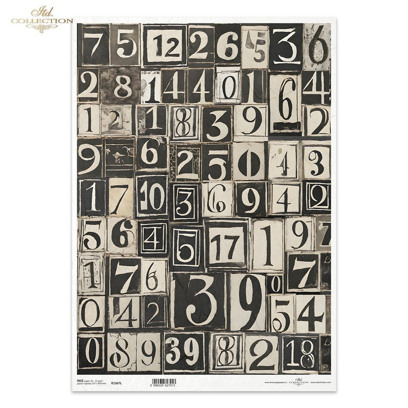 ITD Collection - Black & White Numbers - A3 Rice Paper