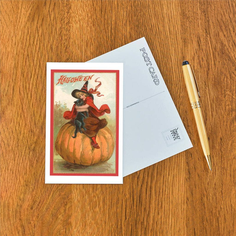 Found Image Press - Postcard - Halloween, Victorian Witch on Pumpkin