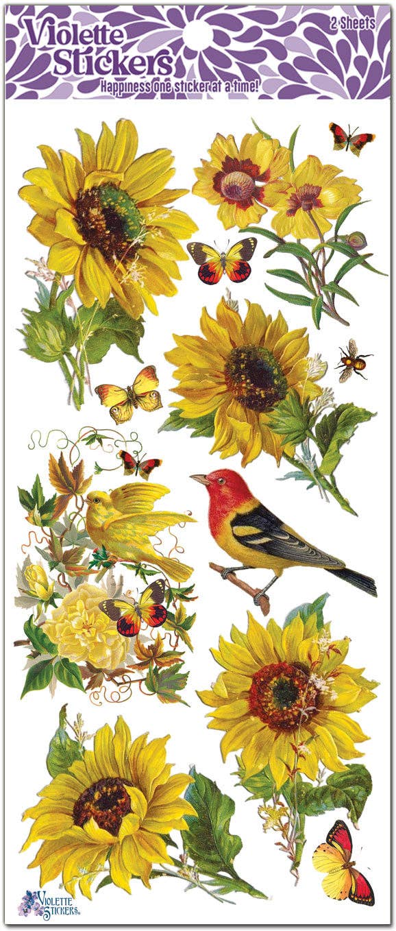 Violette Stickers - Golden Sunflowers and Yellow Songbird Stickers