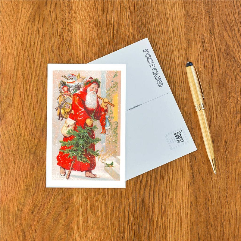 Found Image Press - Postcard - A Merry Christmas, Santa with Toys and Tree